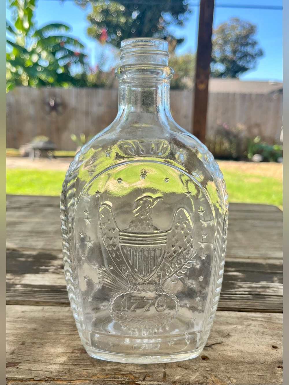 Vintage 1976 Embossed Glass Decorative Bottle - Eagle Design